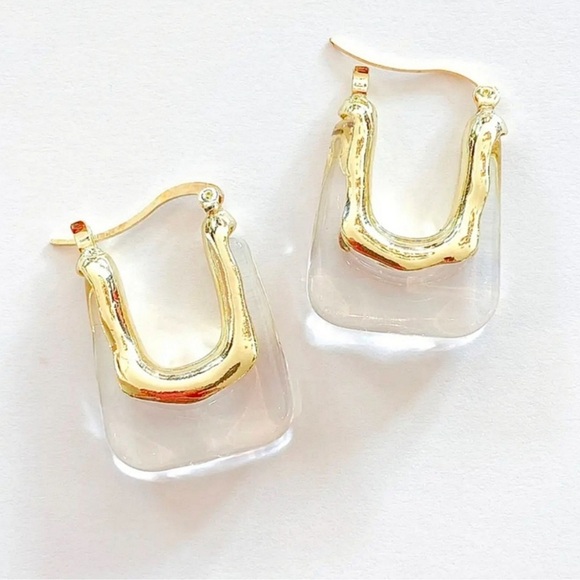 Clear GOLD U SHAPED HUGGIE HOOPS - Picture 2 of 5